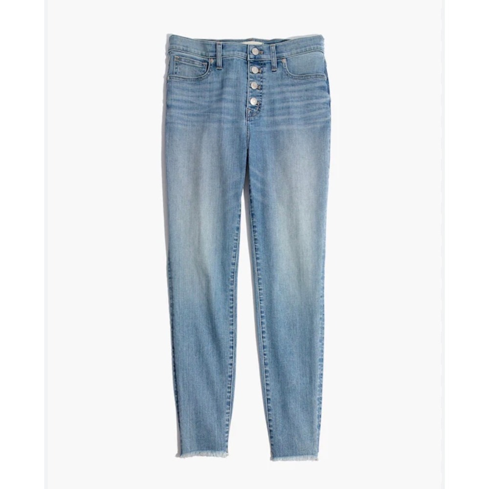 J.Crew High Rise Skinny Jeans Light Wash‎ Exposed Button Fly Raw Hem Size 25